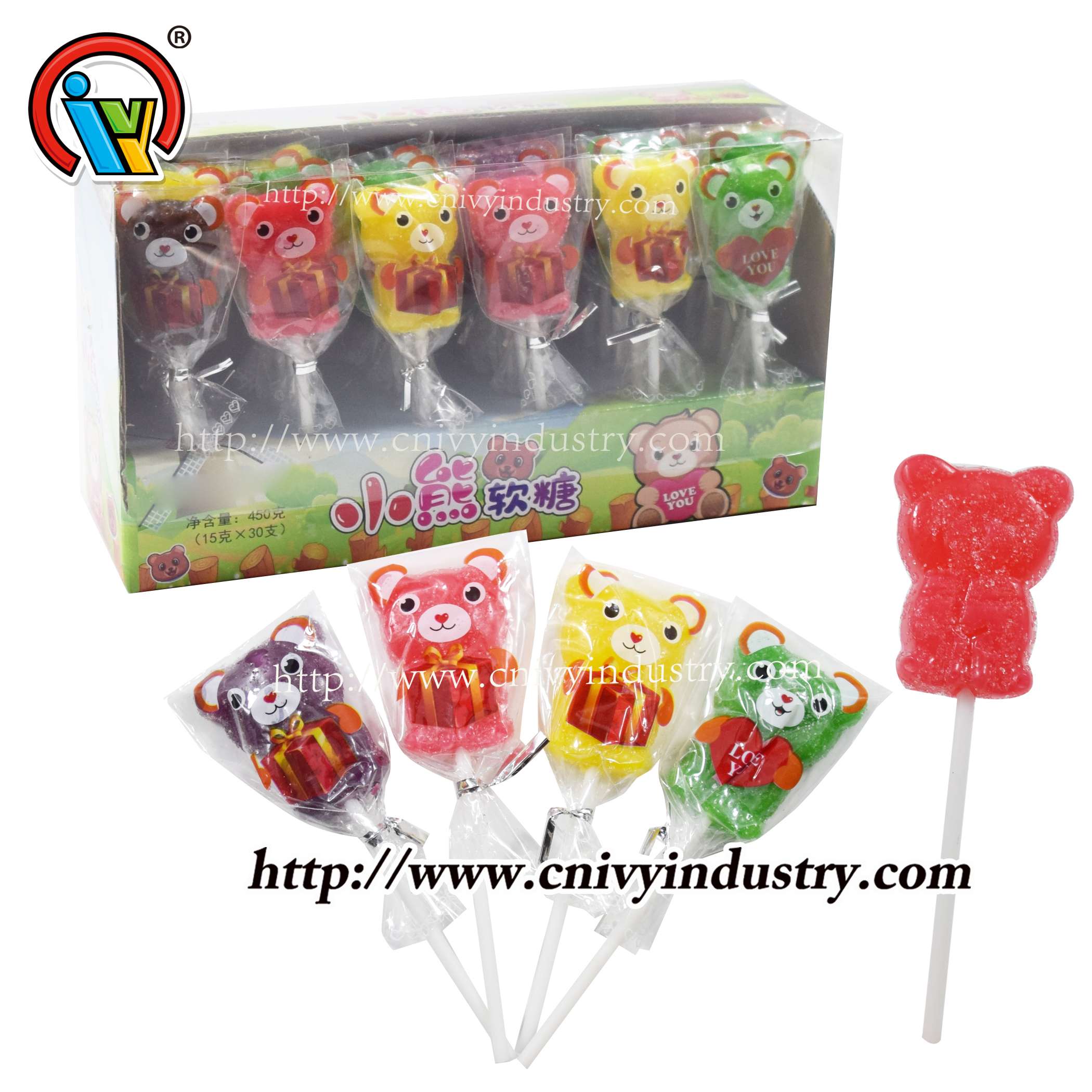 wholesale bear shape jelly gummy lollipop candy for sale